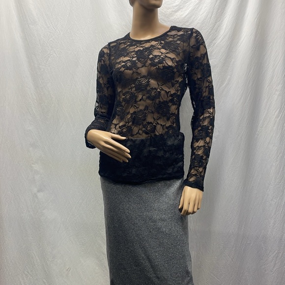 Women's Black Lace Long Sleeve Top - Picture 7 of 7
